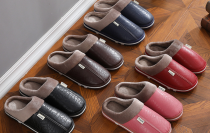 Women and Men's  Plush Waterproof Leather Slippers