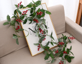 2m Artificial Holly Leaf Vine And Red Berries Christmas Decoration