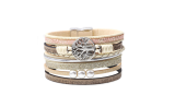 Hollow Tree Of Life Letters Pearl Women's Leather Bracelet