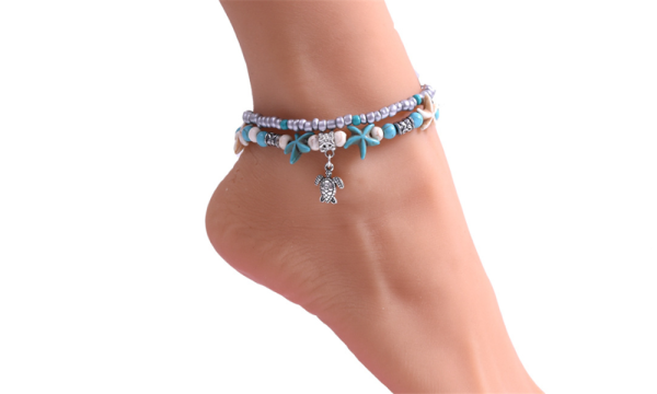  Starfish & Turtle Beaded Charm Anklet