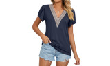 Women's V-neck Short Sleeve Solid Color T-shirt