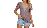 Women's V-neck Short Sleeve Solid Color T-shirt