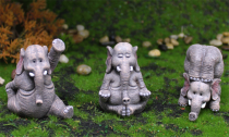 3Pcs Yoga Elephant Statue Set