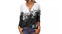 Women Ethnic Printed Button Up V Neck Tops