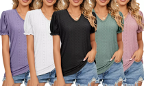 Women's Short-Sleeve Lace V-Neck T-Shirts Tops