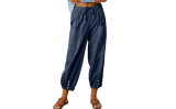 Women's Casual Button-Accent Cropped Cotton Pants