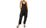 Womens Casual Sleeveless Strap Loose Jumpsuits with Pockets