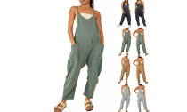 Womens Casual Sleeveless Strap Loose Jumpsuits with Pockets