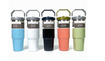 Portable Stainless-Steel Insulated Cup Travel Tumbler with Hidden Straw and Handle 