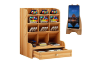 Multi-Function Wooden Desktop Pencil Accessories Organizer With Phone Holder