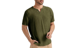 Men‘s Cotton Short Sleeve Turn Down Collar Button Shirt Blouse