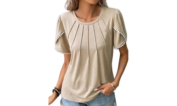 Women's Casual Crewneck Lace Crochet Short Sleeve Blouses