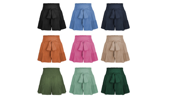 Women's High Waisted Tie Knot Loose Wide Leg Shorts