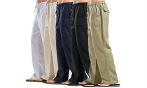 Mens Linen Elastic Waist Drawstring Baggy Pants with Pockets