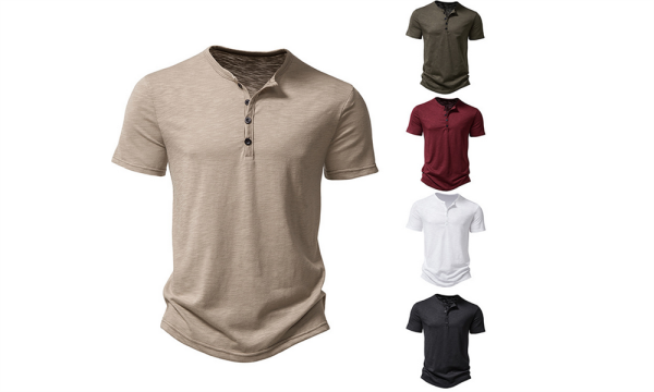 Men's Henley Short Sleeve Basic Solid T Shirts