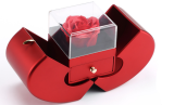 Preserved Red Rose Openable Apple-Shaped Storage Box with Four-leaf clover Hollow Necklace