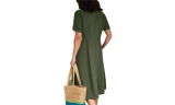 Women's Mid-Length Short Sleeve V Neck Cotton Linen Dress 