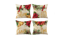 Set of 4 Christmas Red & Gold 'Peace' Floral Throw Pillow Covers