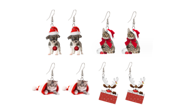 4Pairs Christmas Dog Puppy Cats Acrylic Drop Dangle Earrings