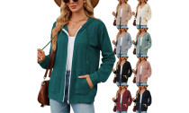 Women Hooded Zipper Cardigans Pocket Sweater 