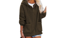 Women's Hooded Teddy Coat Jacket with Pockets