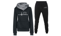 Women's Two-Piece  Heart Rate Printed Tracksuit Sweatsuit 