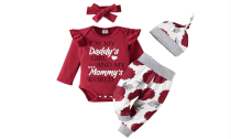 4PCS Infant Baby Ruffle Romper Pants Outfits Set 