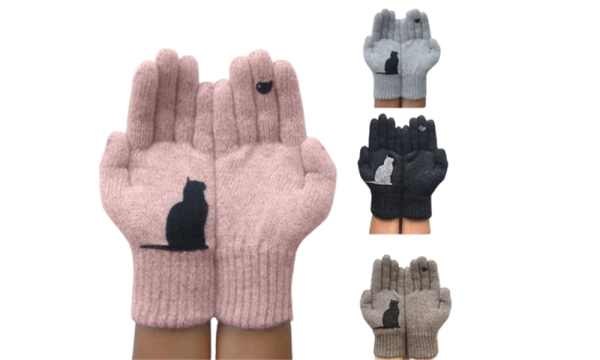 Cat and Bird Print Gloves