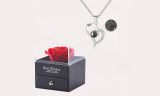Preserved Real Rose Drawer with I Love You Necklace 100 Languages Gift Set