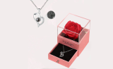 Preserved Real Rose Drawer with I Love You Necklace 100 Languages Gift Set