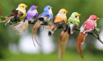  12-Pack Artificial Feathered Bird Decorations