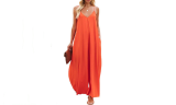 Women's Casual Sleeveless Adjustable Wide Leg Rompers with Pockets