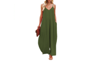 Women's Casual Sleeveless Adjustable Wide Leg Rompers with Pockets
