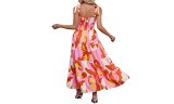 Women's Backless Print Camisole Maxi  Dress