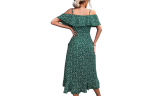Women Ruffles Off Shoulder Casual Print Dress