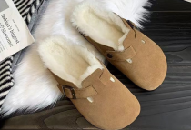 Women's Fur Lined Suede Fuzzy Slip On Mules Shoes
