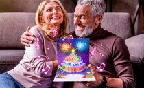MUSIC & LIGHTS & BLOWABLE CANDLE Pop up Happy Birthday Card