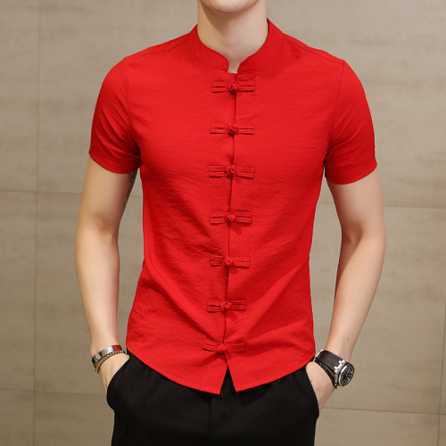 2019 Summer New Men Shirt Fashion Chinese Style Linen Slim Fit