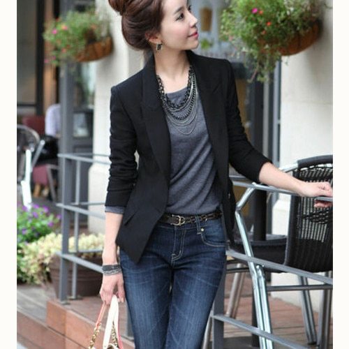Spring Summer Women Casual Jacket Hot Women Black Slim Single