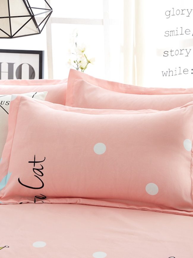 4 Pcs Skin Friendly Bed Linens  Cat  Pattern Dots Decor Soft 
