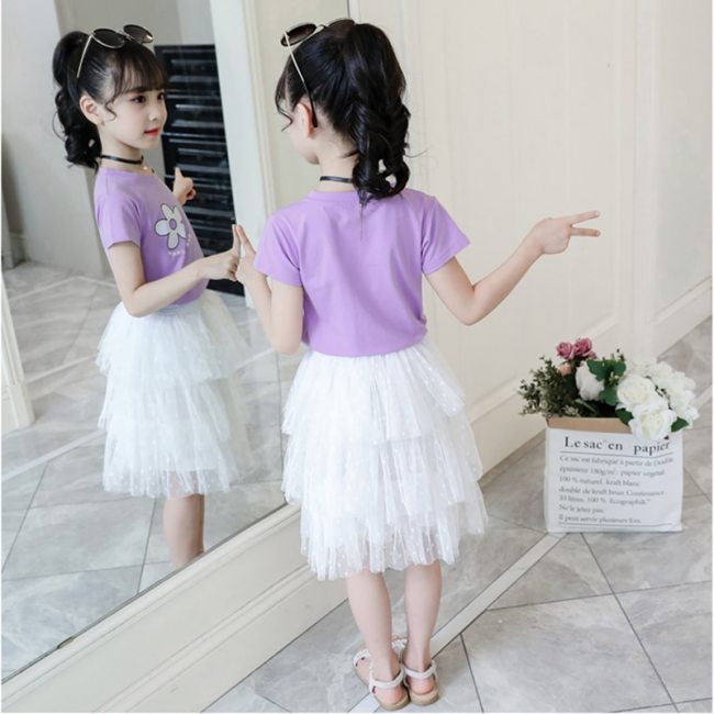 2 Pieces Teen 's Skirt Set Sweet Flower Pattern T-Shirt ...