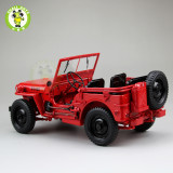 1:18 1/4 Ton US ARMY WILLYS JEEP TOP DOWN Diecast Car Toys Model Welly Red