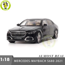 1/18 Mercedes Maybach S Class S680 2021 Almost Real 820115 Obsidian Black Diecast Model Toy Car Gifts For Friends Father