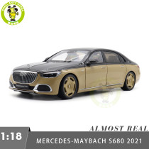 1/18 Mercedes Maybach S Class S680 2021 Almost Real 820124 Obsidian Black / Sand Diecast Model Toy Car Gifts For Friends Father