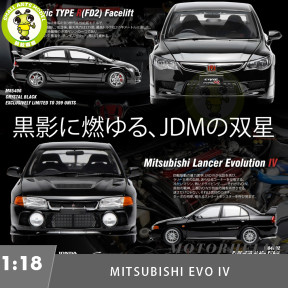 1/18 JDM MOTORHELIX Mitsubishi EVO IV Honda FD2 2007 Facelift Diecast Model Toy Car Gifts For Father Friends