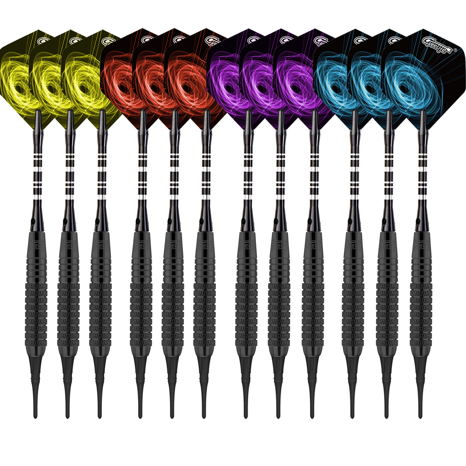 -Brass Darts&Black PVD Coating-Green&Red Lines-6 Packs 48&35mm CyeeLife-Soft tip darts18g-12Flights-60Tips-12Aluminum shafts