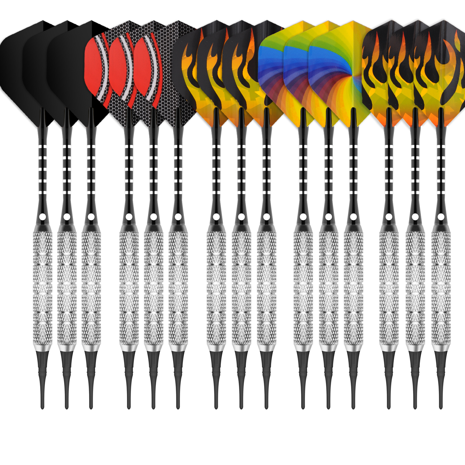 15PCS Soft tip darts 18g+100Tips+20Flights+15Aluminum shafts+O Rings-Cyeelife 