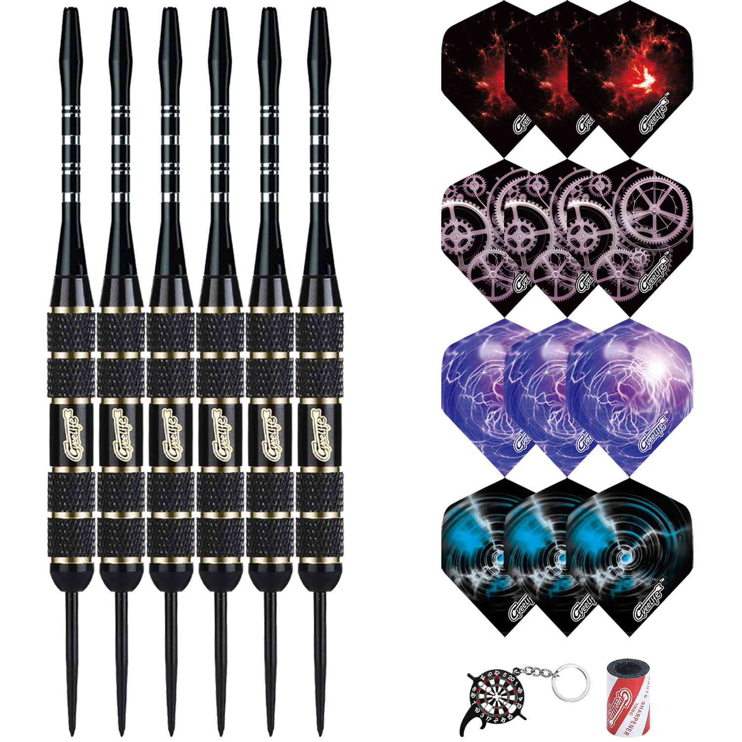 DartsSteel Tips Steel tip Darts 22g+12Flights+6Aluminum shafts+Dart