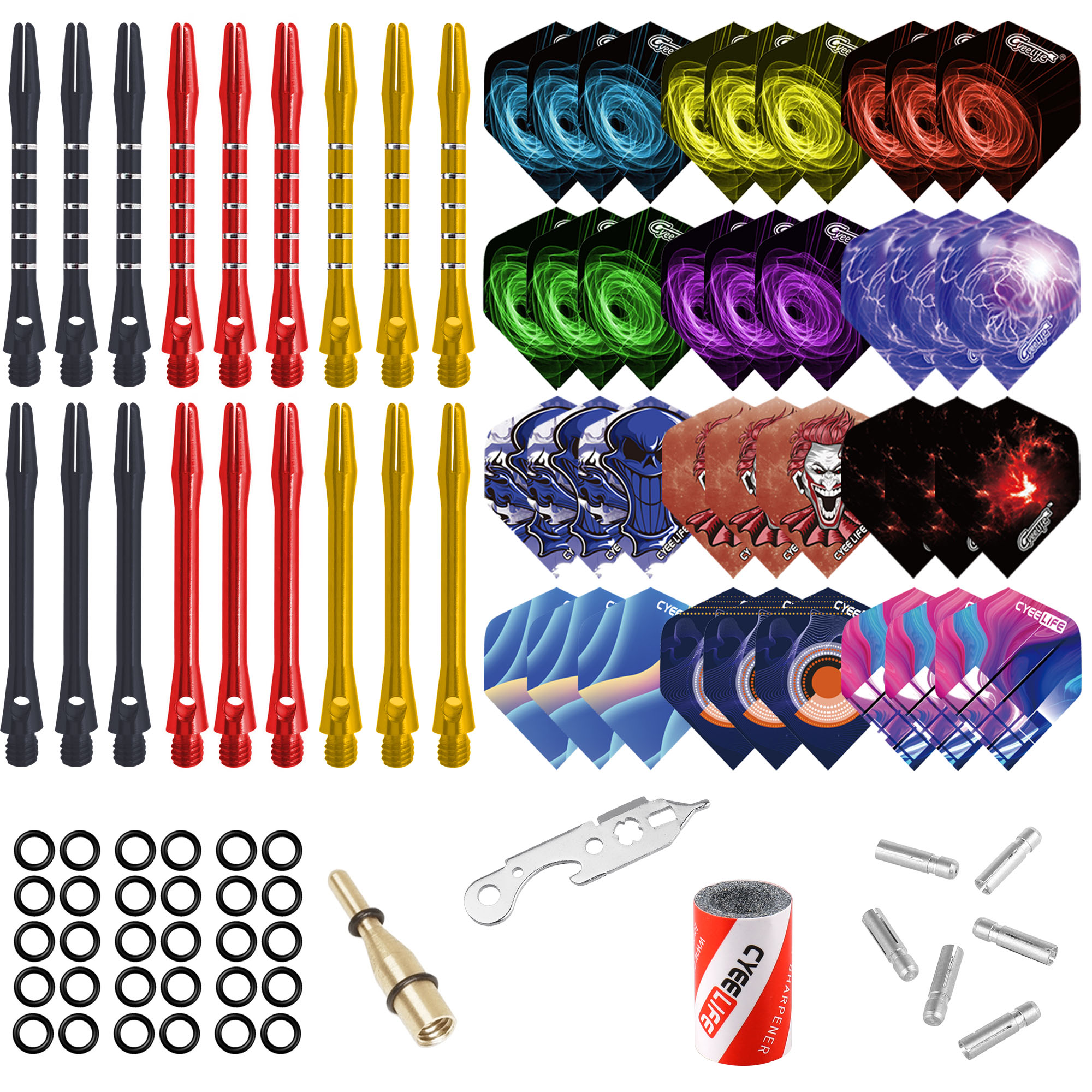 Details about   30Packs Aluminum Dart shafts+100Rubbers Rings+Tool-CyeeLife 