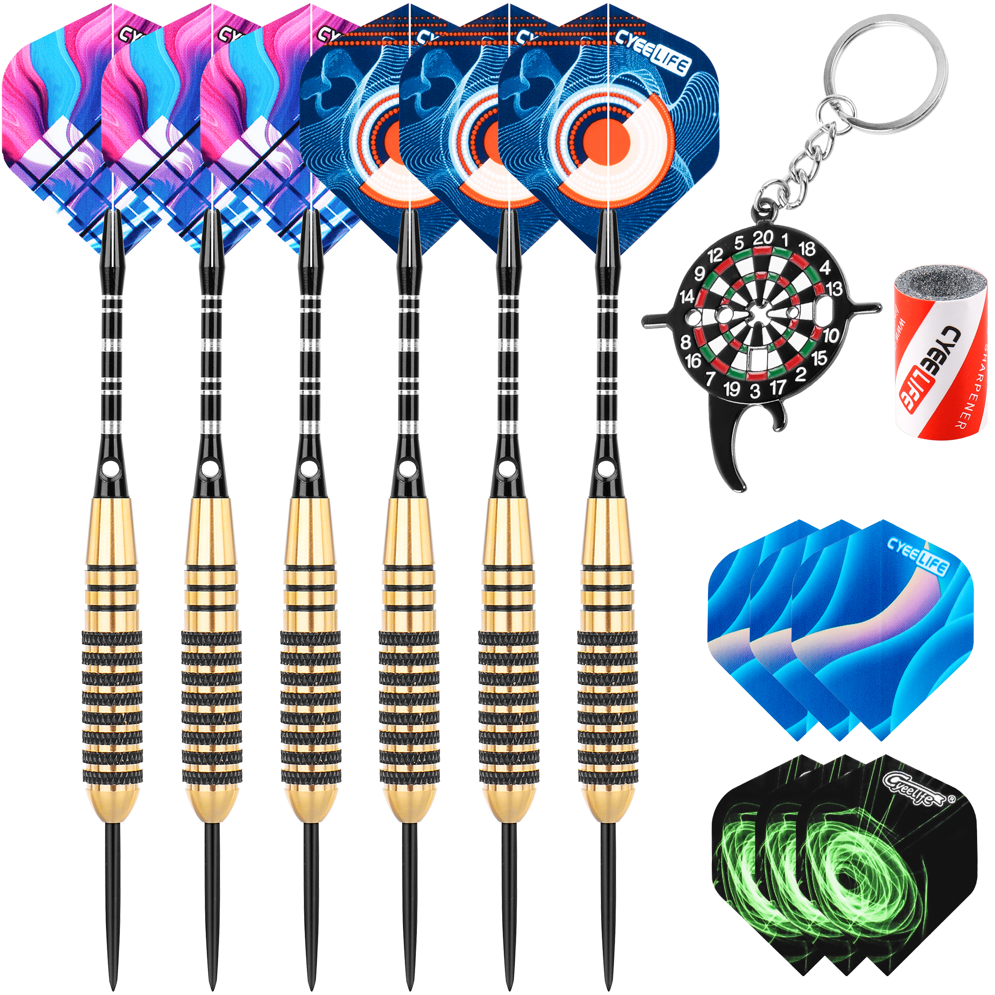 15PCS Soft tip darts black18g+180Tips+30Flights+15Alu shafts+Dart tool Cyeelife 